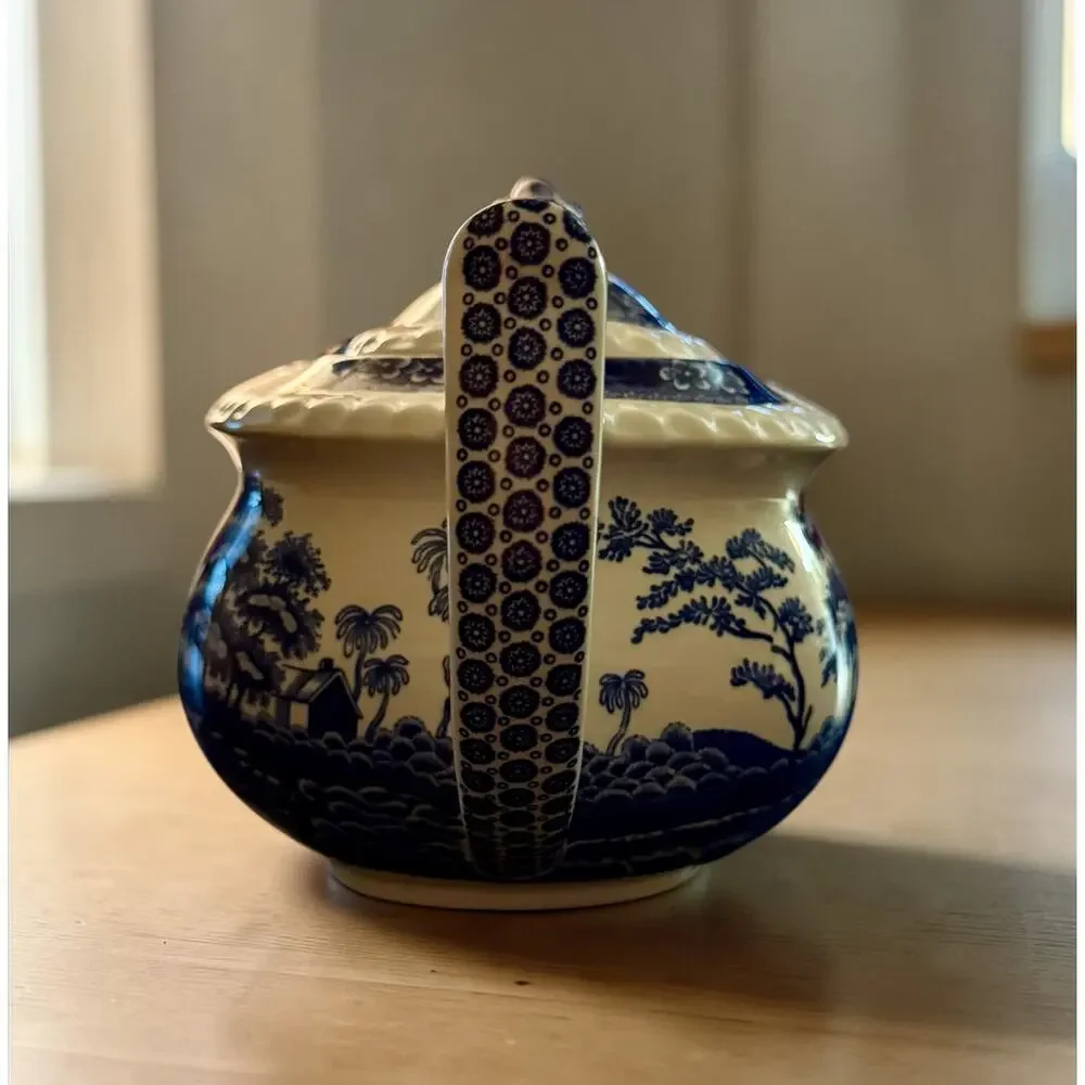 Spode Tower Blue Gadroon Teapot | Pristine Condition | Vintage Made in England